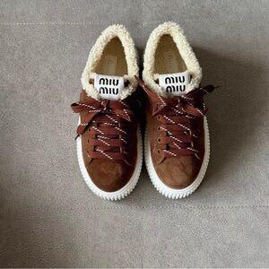 Miu Miu Brown Flats with Cream Accents